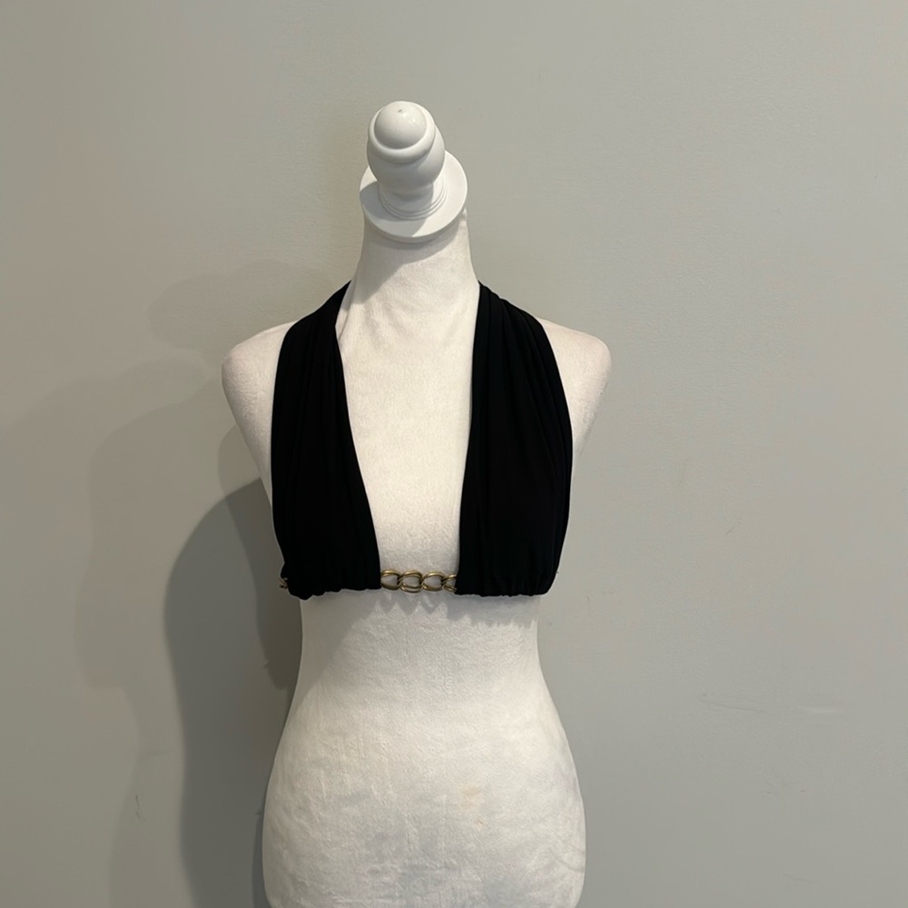 WinWin Black & Gold Chain Halter Crop Top